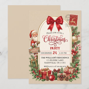 Vintage Santa North Pole Christmas Party Invite