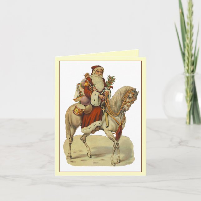 Vintage santa on elegant horse Christmas card (Front)