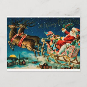 Vintage Santa on Sleigh Holiday Postcard