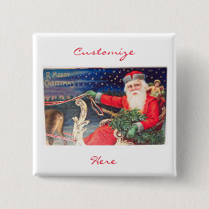 Vintage Santa on sleigh Thunder_Cove 15 Cm Square Badge