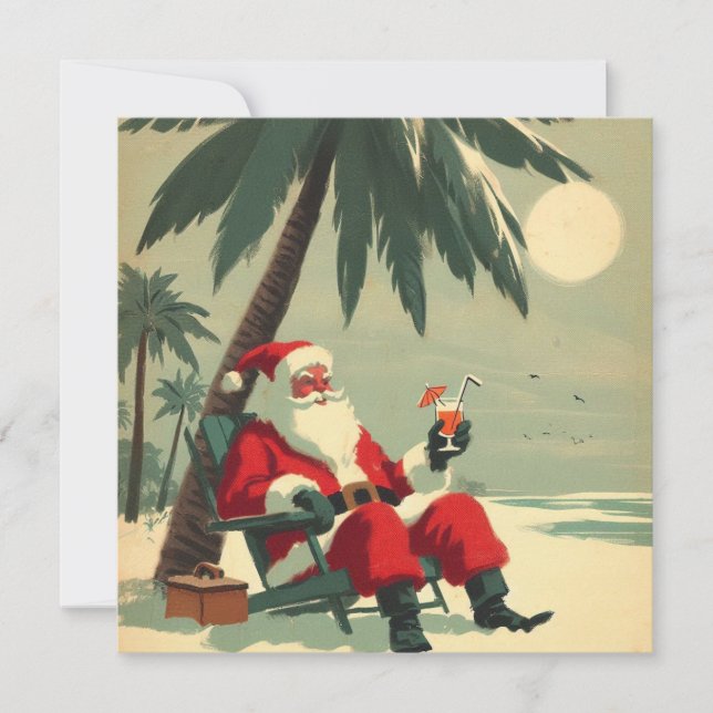 Vintage Santa on Tropical Beach Holiday Retro (Front)