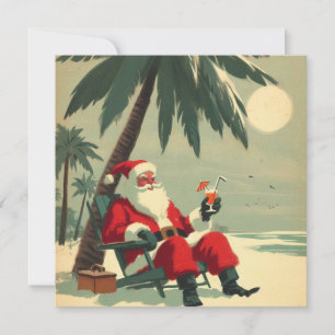 Vintage Santa on Tropical Beach Holiday Retro