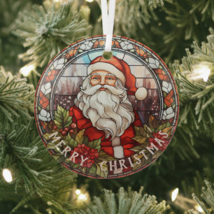 Vintage Santa Ornaments, Retro Christmas Glass Tree Decoration