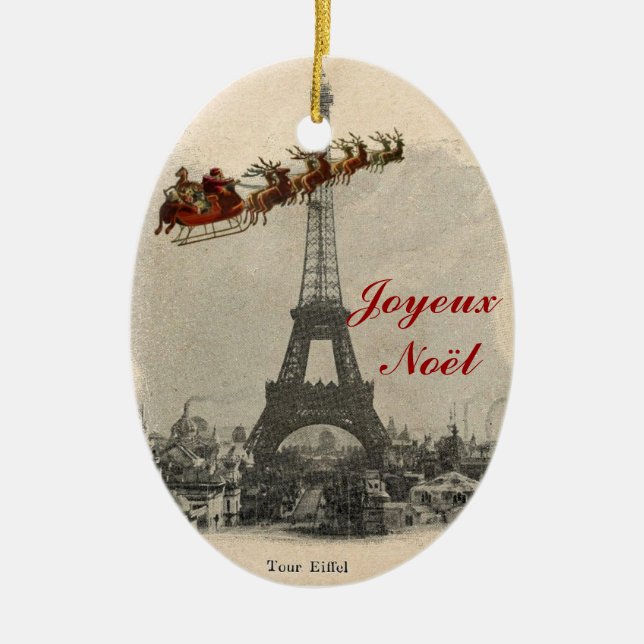 Vintage Santa over Paris Christmas Ornament (Front)