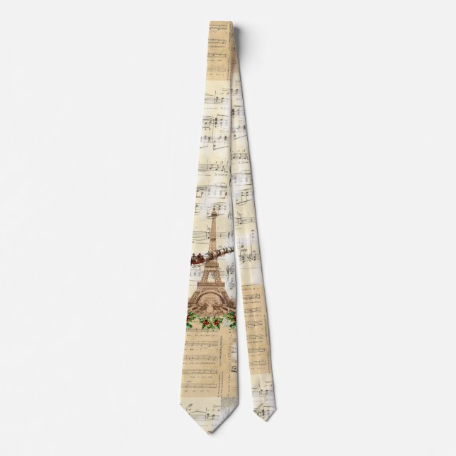 Vintage Santa Over Paris Music Neck Tie (Front)