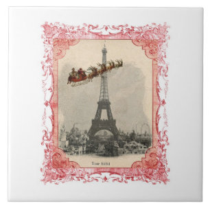 Vintage Santa over Paris Trivet Tile