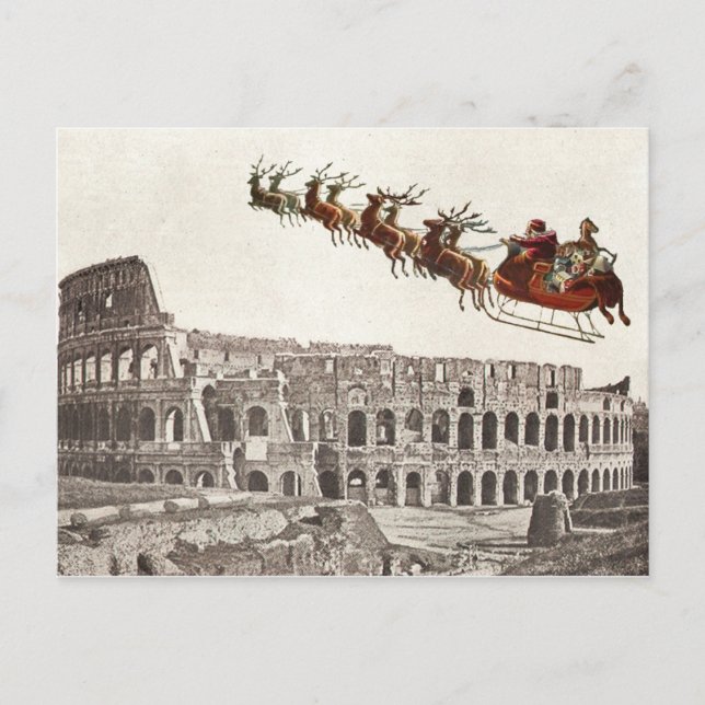 Vintage Santa over Rome Christmas Postcard (Front)