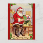 Vintage Santa Painting a Doll House Postcard
