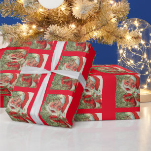 Vintage Santa peeking around a tree   Wrapping Paper