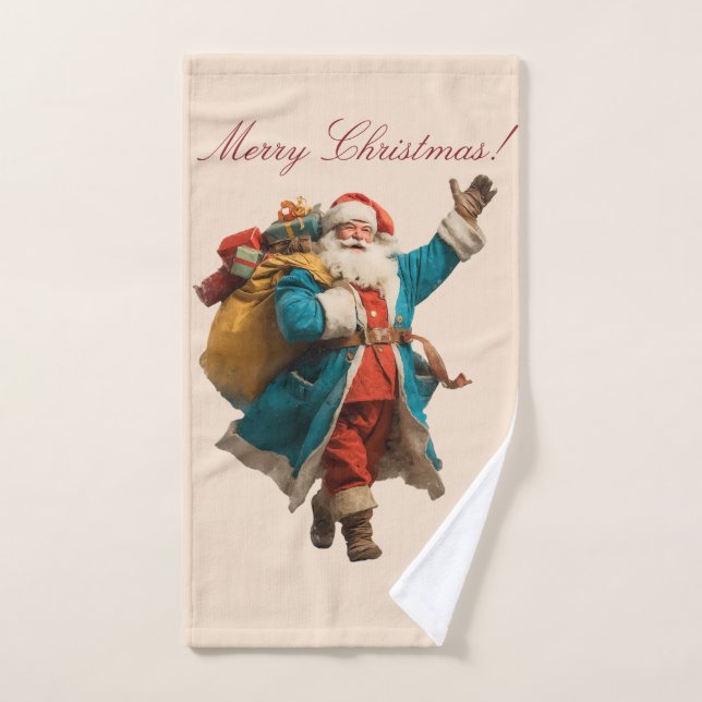 Vintage Santa Personalised Christmas Design Bath Towel Set (Hand Towel)