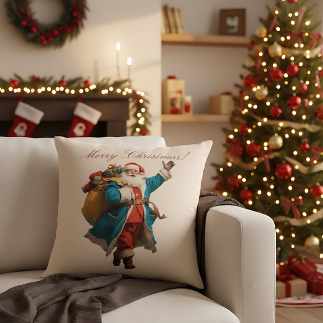Vintage Santa Personalised Christmas Design Cushion (Creator Uploaded)