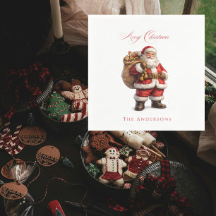 Vintage Santa Personalised Merry Christmas Napkin
