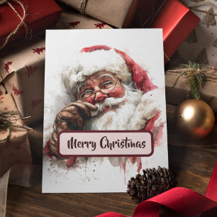 Vintage Santa Photo & Merry Christmas Text Card