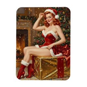 Vintage Santa Pin-up Art Magnet