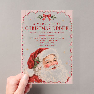 Vintage Santa Pink Christmas Dinner Acrylic Invitations