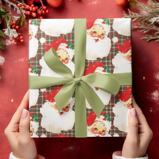 Vintage Santa Plaid Christmas Festive Wrapping Paper (Creator Uploaded)