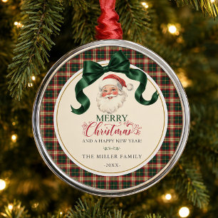 Vintage Santa Plaid Merry Christmas  Preppy Metal Tree Decoration