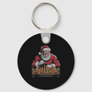 Vintage Santa Playing Chess Retro Christmas Holida Key Ring
