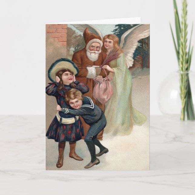 Vintage Santa Punishing Children Holiday Card (Front)