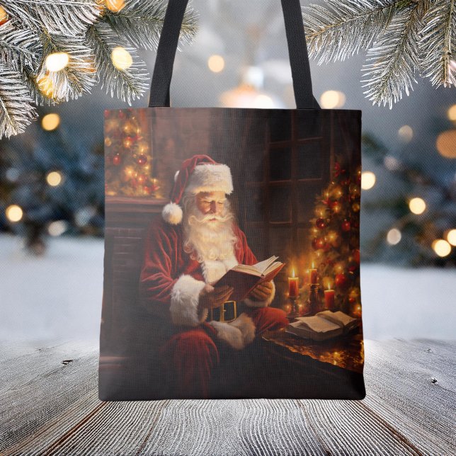 Vintage Santa Reading a Book Christmas Tote Bag (Creator Uploaded)
