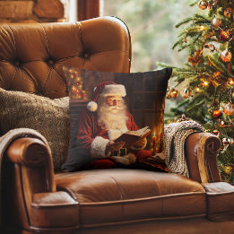Vintage Santa Reading a Book Cushion