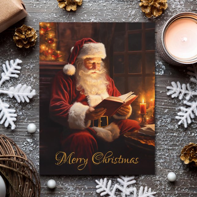 Vintage Santa Reading a Book Holiday Postcard (Creator Uploaded)