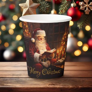 Vintage Santa Reading a Book Paper Cups