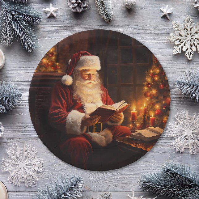 Vintage Santa Reading a Book Paper Plate (Creator Uploaded)