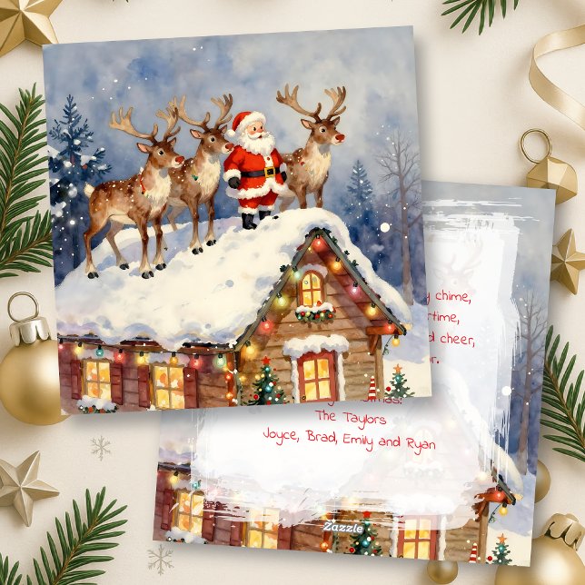 Vintage Santa & Reindeer Personalized Christmas Holiday Card (Creator Uploaded)