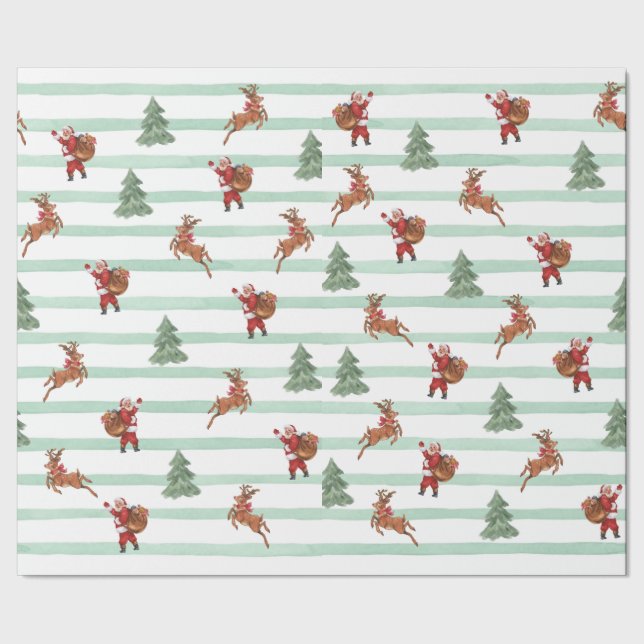 Vintage Santa & Reindeer Wrapping Paper (Seam)