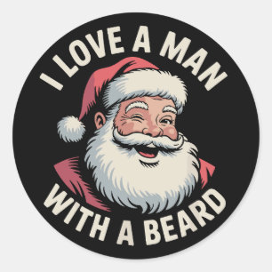 Vintage Santa Retro I Love A Man With A Beard Xmas Classic Round Sticker