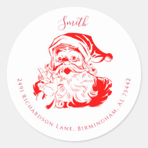 Vintage Santa Return Address Holiday Classic Round Sticker