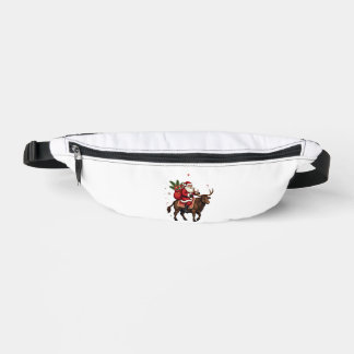 Vintage Santa Riding Highland Cow Christmas Vector Bum Bags