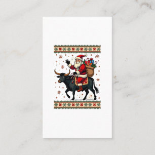 Vintage Santa Riding Highland Cow Christmas Vector Business Card