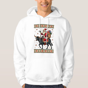 Vintage Santa Riding Highland Cow Christmas Vector Hoodie