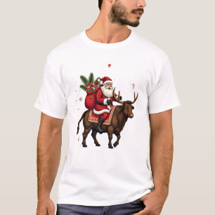 Vintage Santa Riding Highland Cow Christmas Vector T-Shirt