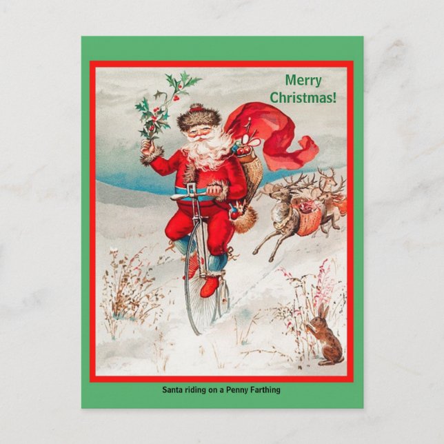 Vintage Santa Riding Penny Farthing Bicycle (copy) Postcard (Front)