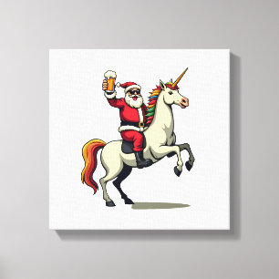 Vintage Santa Riding Unicorn Beer Christmas Funny Canvas Print