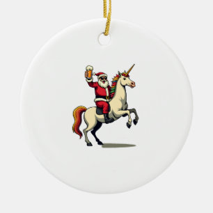 Vintage Santa Riding Unicorn Beer Christmas Funny  Ceramic Tree Decoration