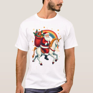 Vintage Santa Riding Unicorn Rainbow Christmas Vec T-Shirt