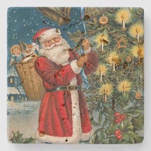 Vintage Santa Rings in Christmas Stone Coaster