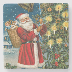 Vintage Santa Rings in Christmas Stone Coaster