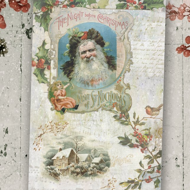 Vintage Santa, Rustic Landscape & Music Collage Tissue Paper (Creator Uploaded)