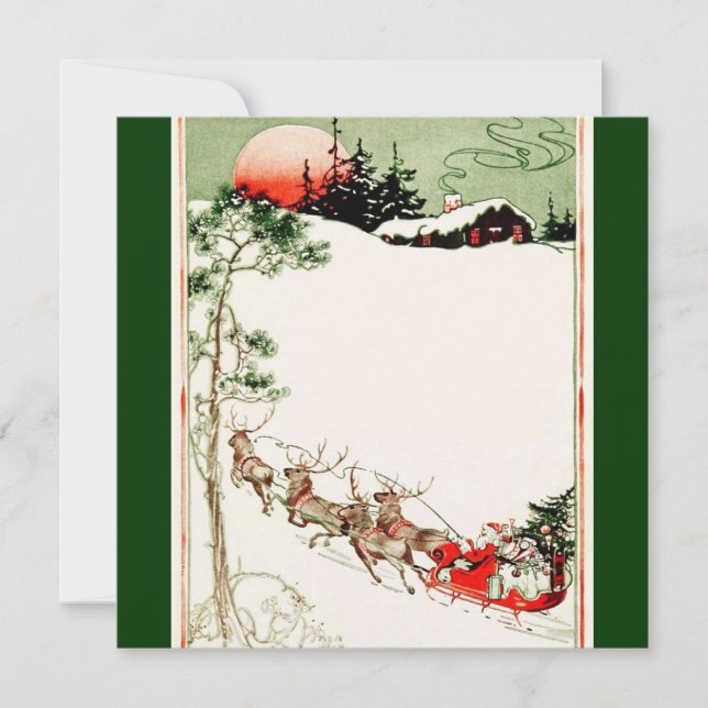 Vintage Santa Sleigh and Reindeer in Snow Invitation (Front)