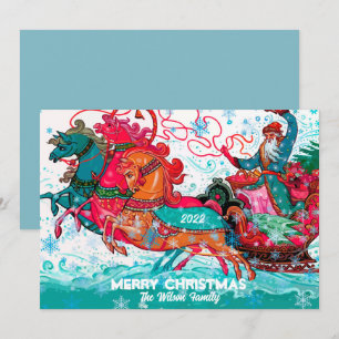 Vintage Santa Sleigh Custom Merry Christmas Holiday Card