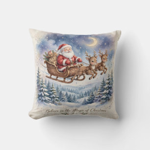 Vintage Santa Sleigh Magic of Christmas Cushion