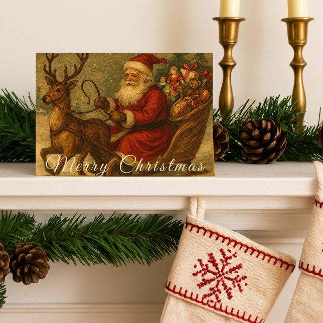 Vintage Santa Sleigh Ride Merry Christmas  Card (Creator Uploaded)