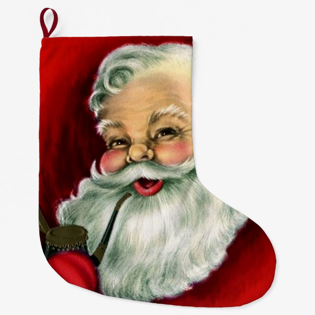 Vintage Santa Smoking Pipe Christmas Stocking (Front)