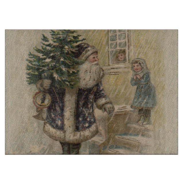 Vintage Santa Snow Christmas Tree Cutting Board (Front)