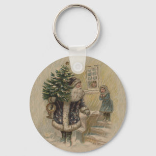 Vintage Santa Snow Christmas Tree Key Ring